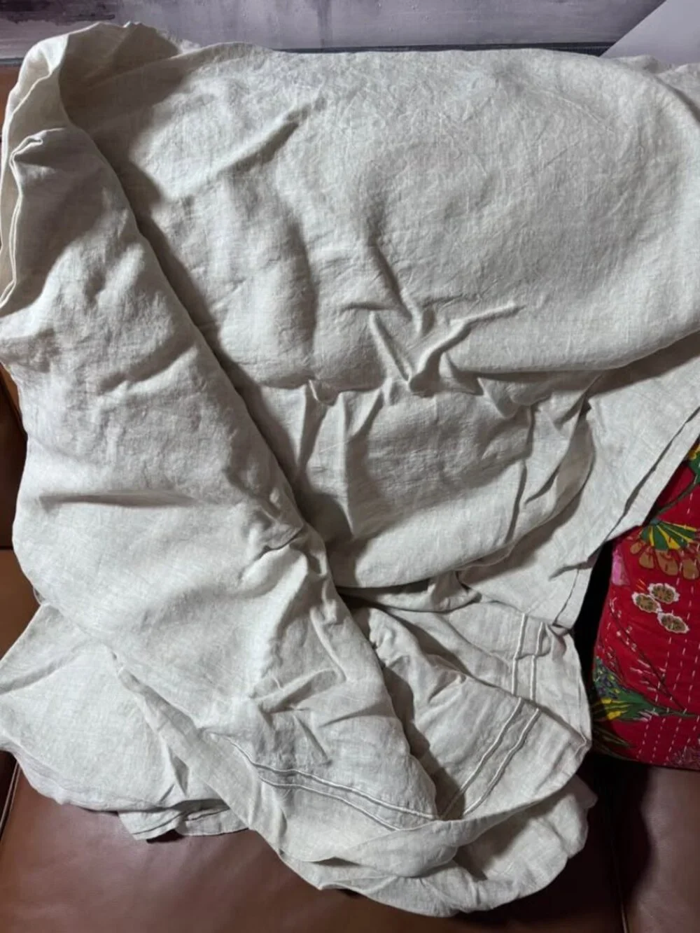 Simple & Opulence Natural Linen Flax King Size Sheet Set with Embroidered Detail